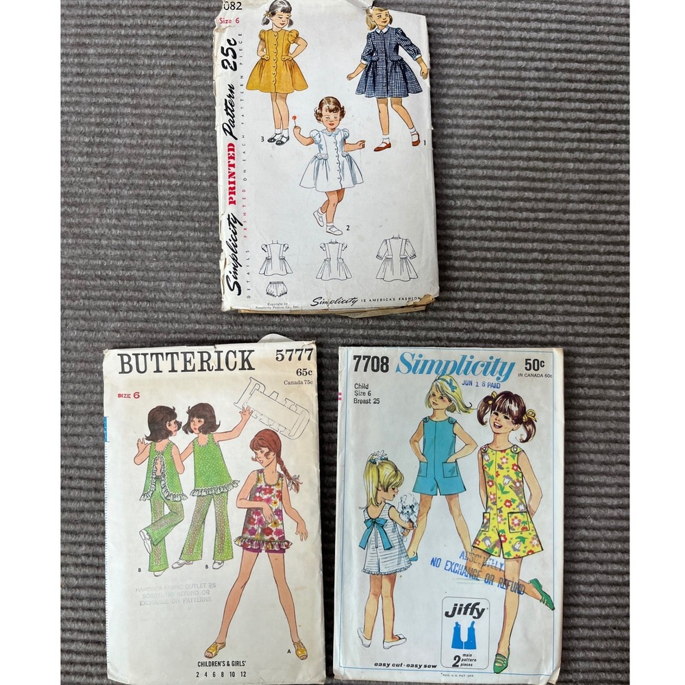 Vintage Girls Sewing Pattern Lot‎ Sz 6 Simplicity 3082 7708 Butterick 5777 Retro